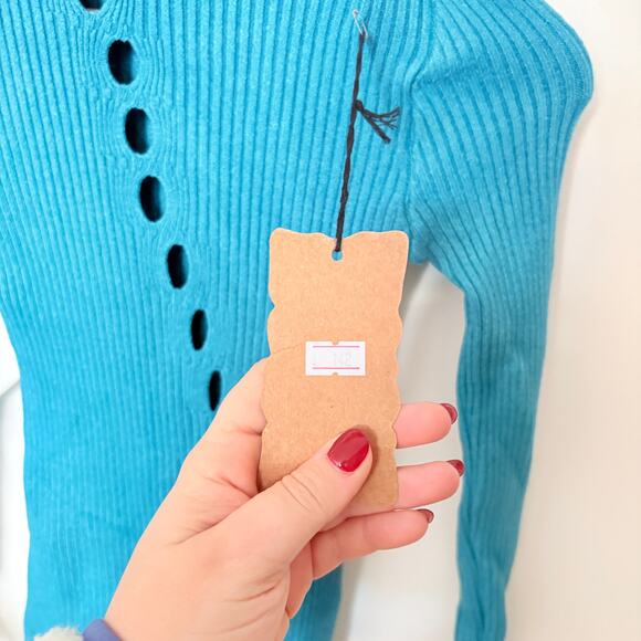 NWT Teal Ribbed Knit Bodycon Mini Dress Cutout Front Detail Women's Small - Picture 2 of 5